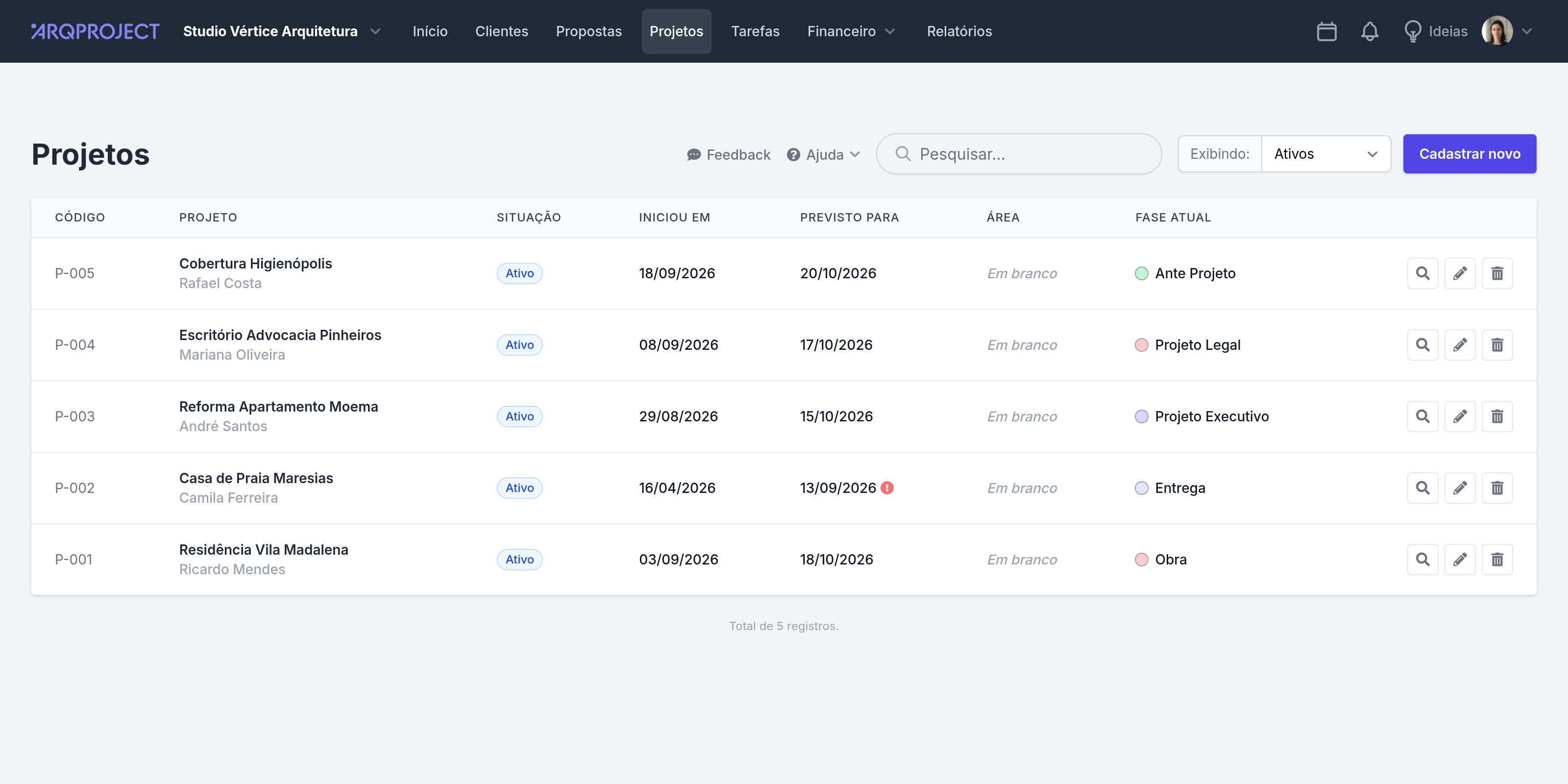 Projetos › Listagem com filtro por situação.