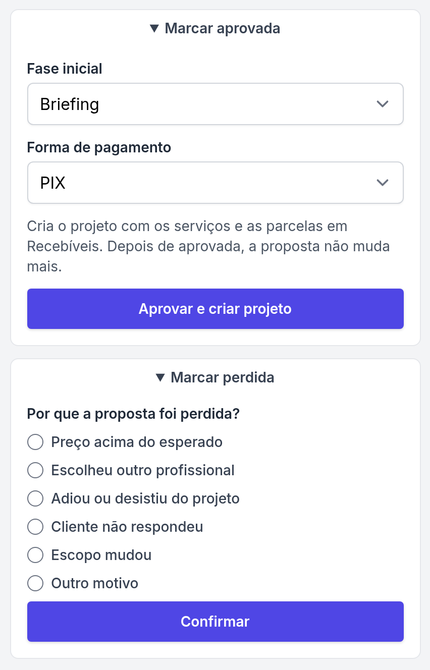 Propostas › Apartamento Pinheiros › Marcar aprovada e Marcar perdida.