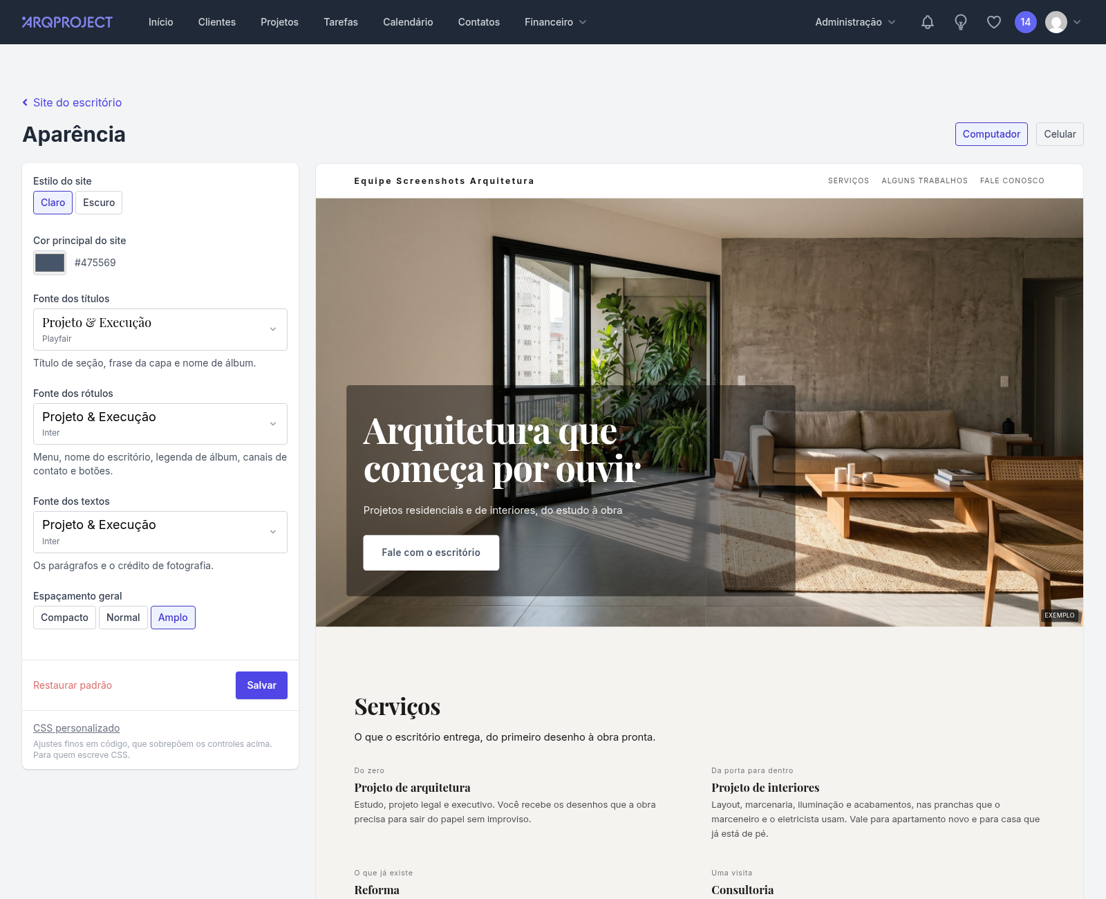 Site do escritório › Aparência.