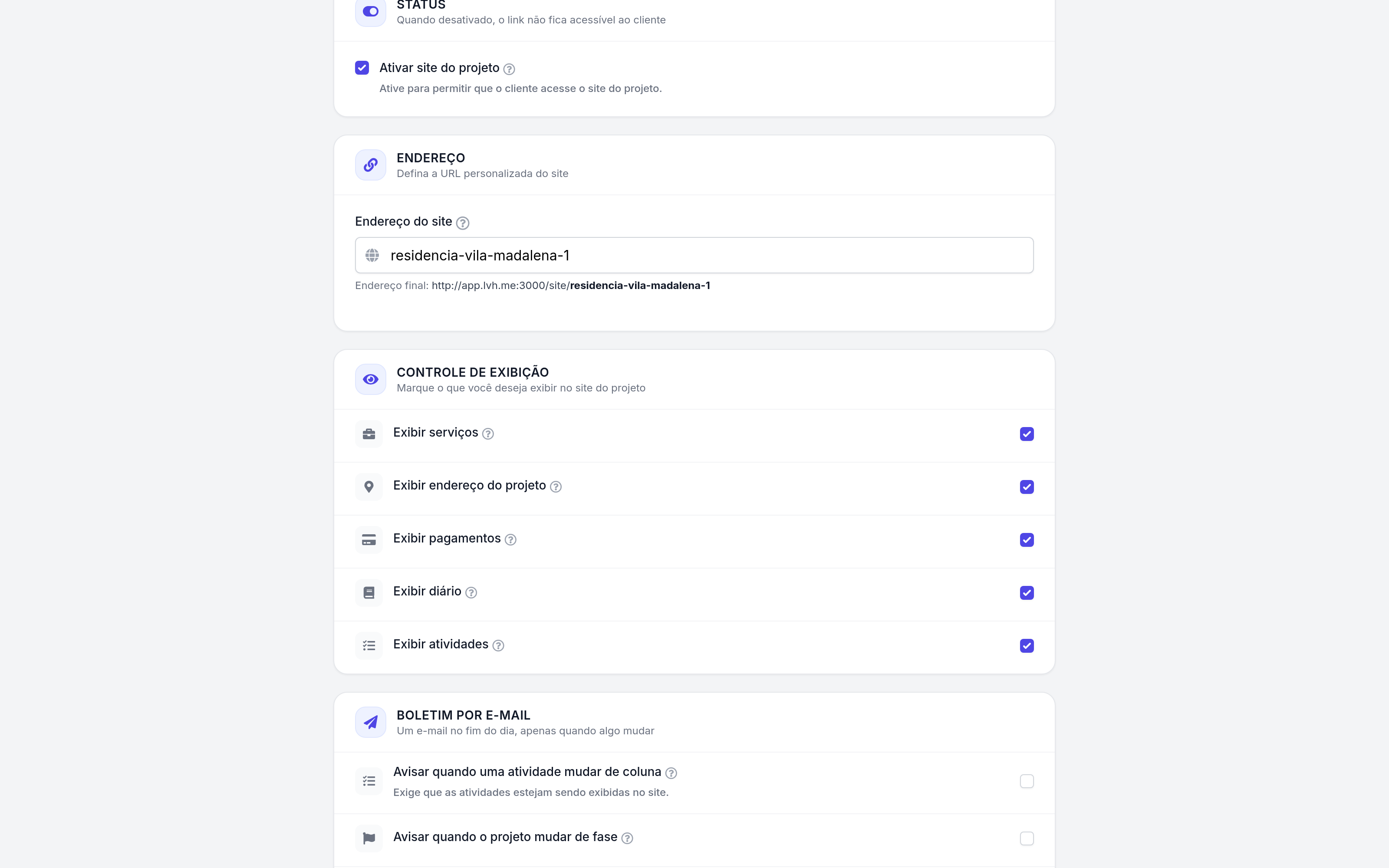 Projeto › Site do projeto › Configurar.