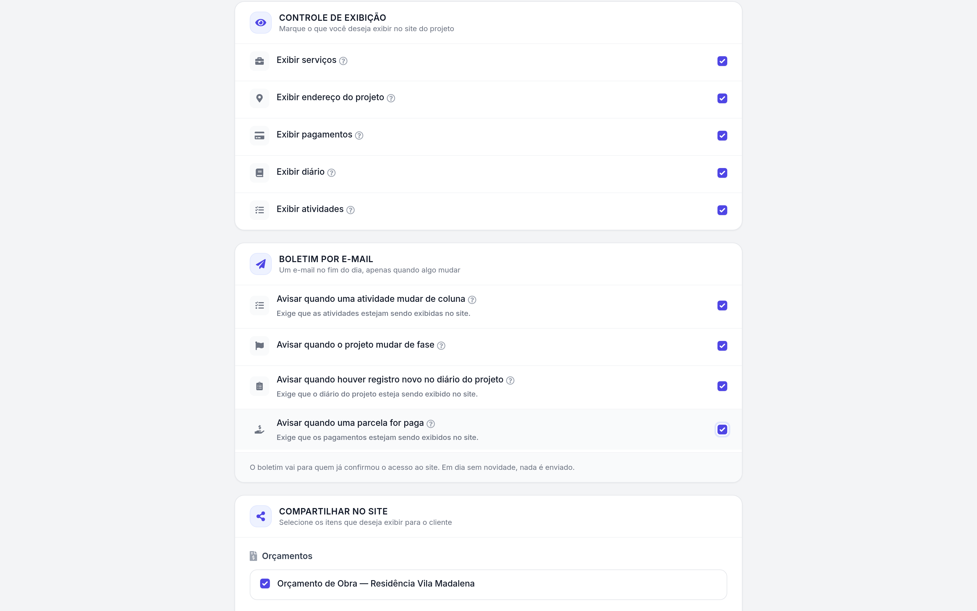 Projeto › Site do projeto › Configurar, boletim por e-mail.